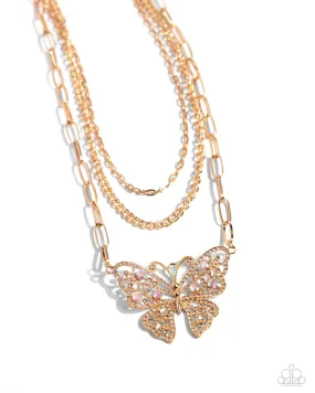 Paparazzi Winged Wonder Gold Necklace & Earring Set