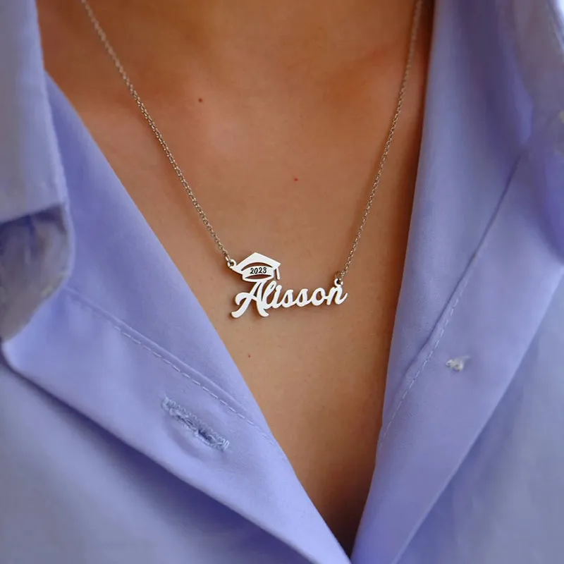 Personalized Graduation Necklace Custom Bachelor Cap Name Necklace Grad Gift For Her 2024 Graduation Gift For Girl