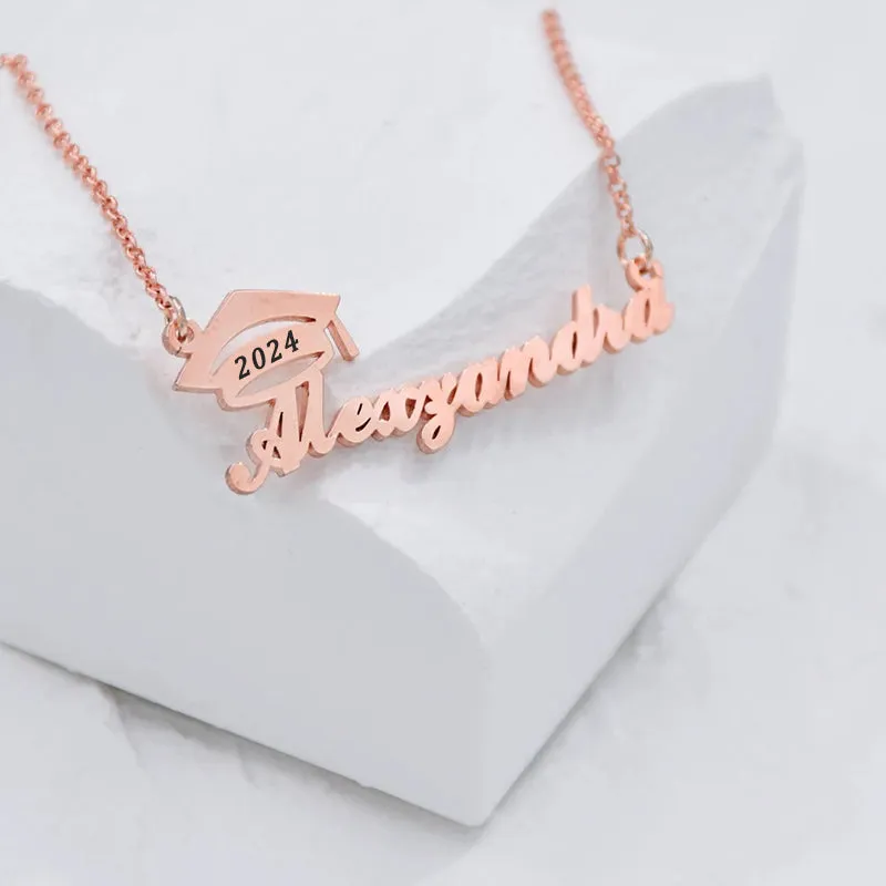 Personalized Graduation Necklace Custom Bachelor Cap Name Necklace Grad Gift For Her 2024 Graduation Gift For Girl