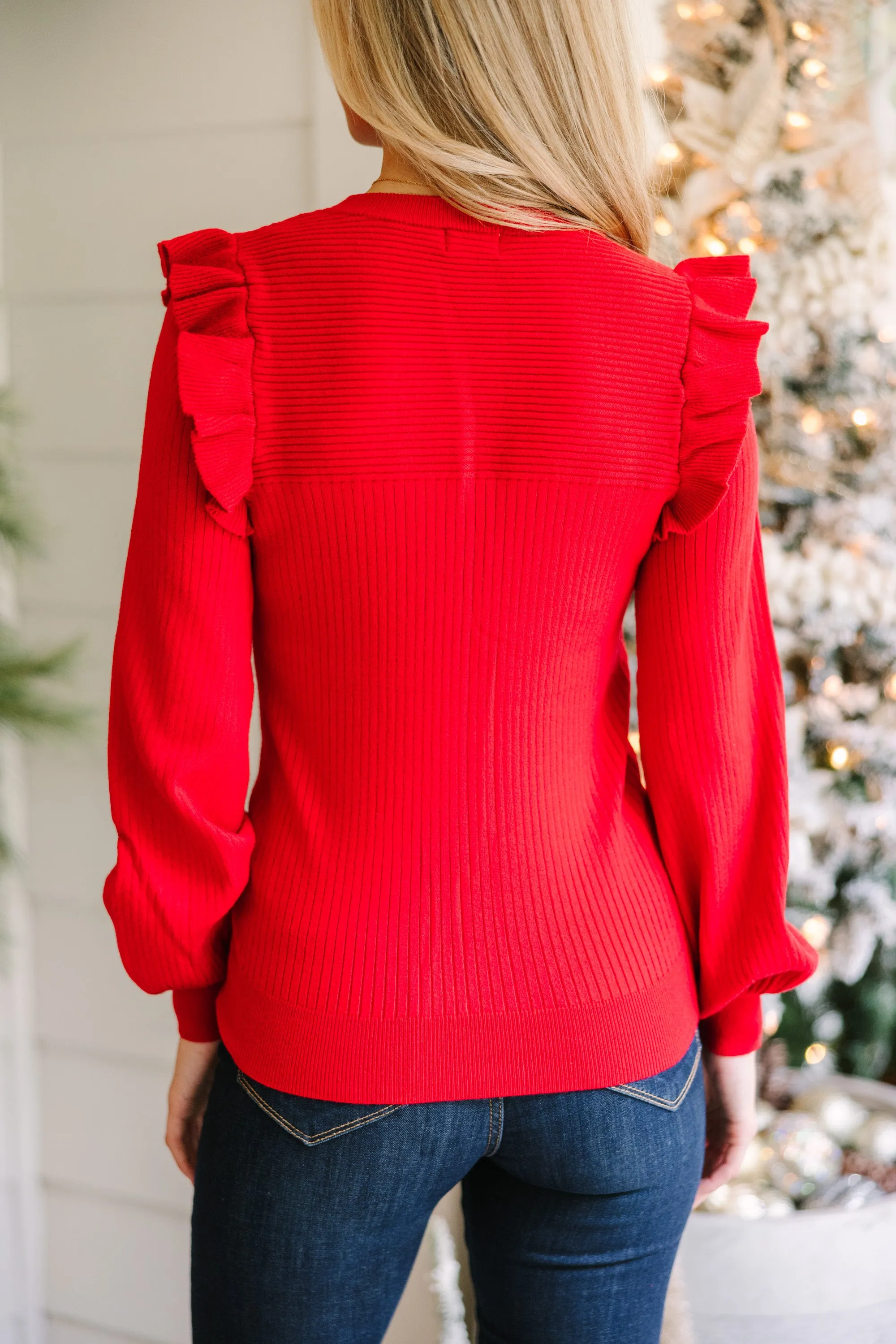 Reach Out Red Ruffled Sweater