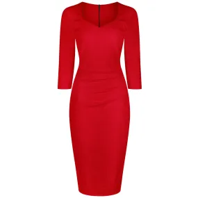 Red 1940's Vintage 3/4 Sleeve Bodycon Pencil Dress