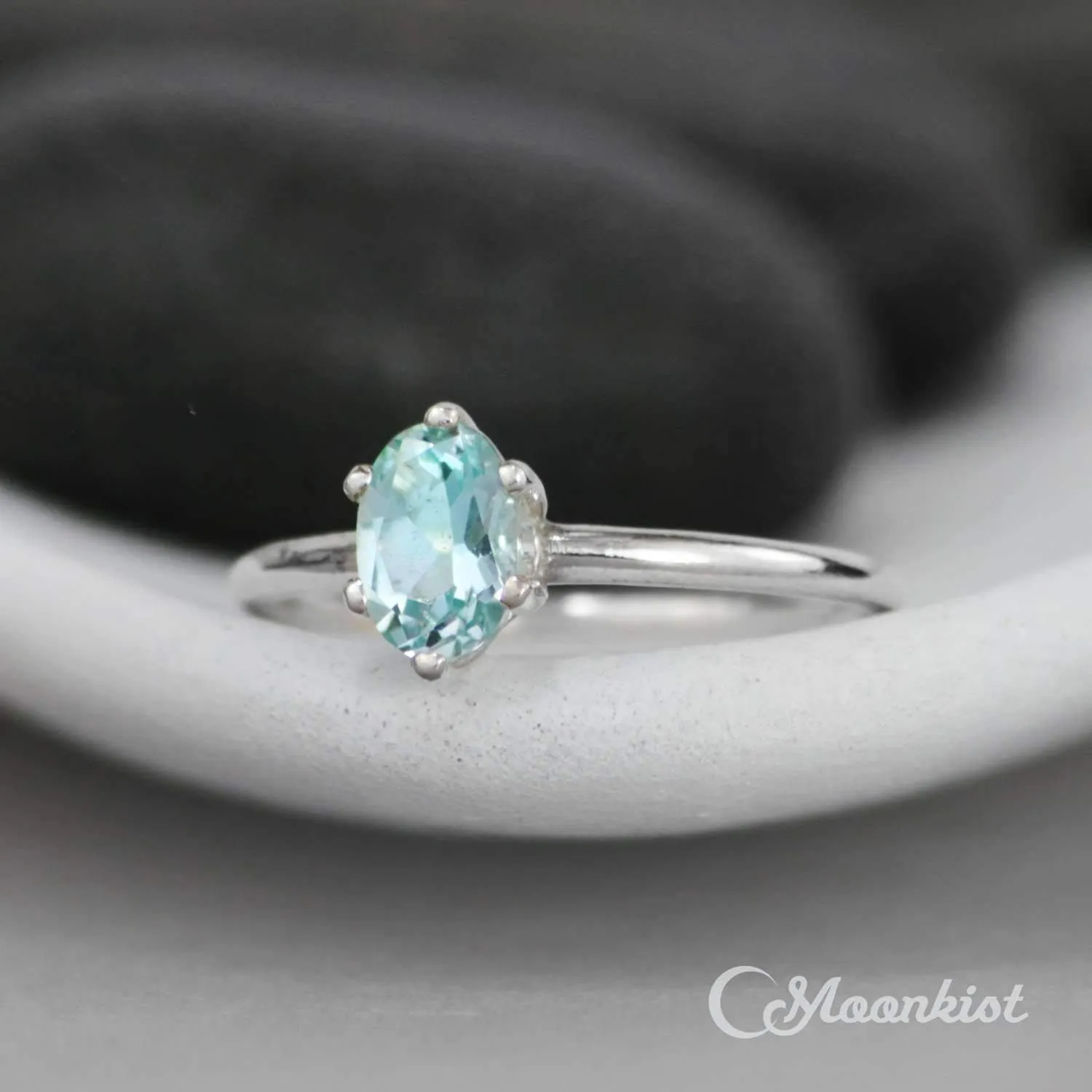 Silver Oval Aquamarine Solitaire Engagement Ring | Moonkist Designs