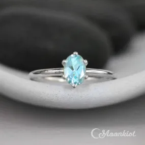 Silver Oval Aquamarine Solitaire Engagement Ring | Moonkist Designs