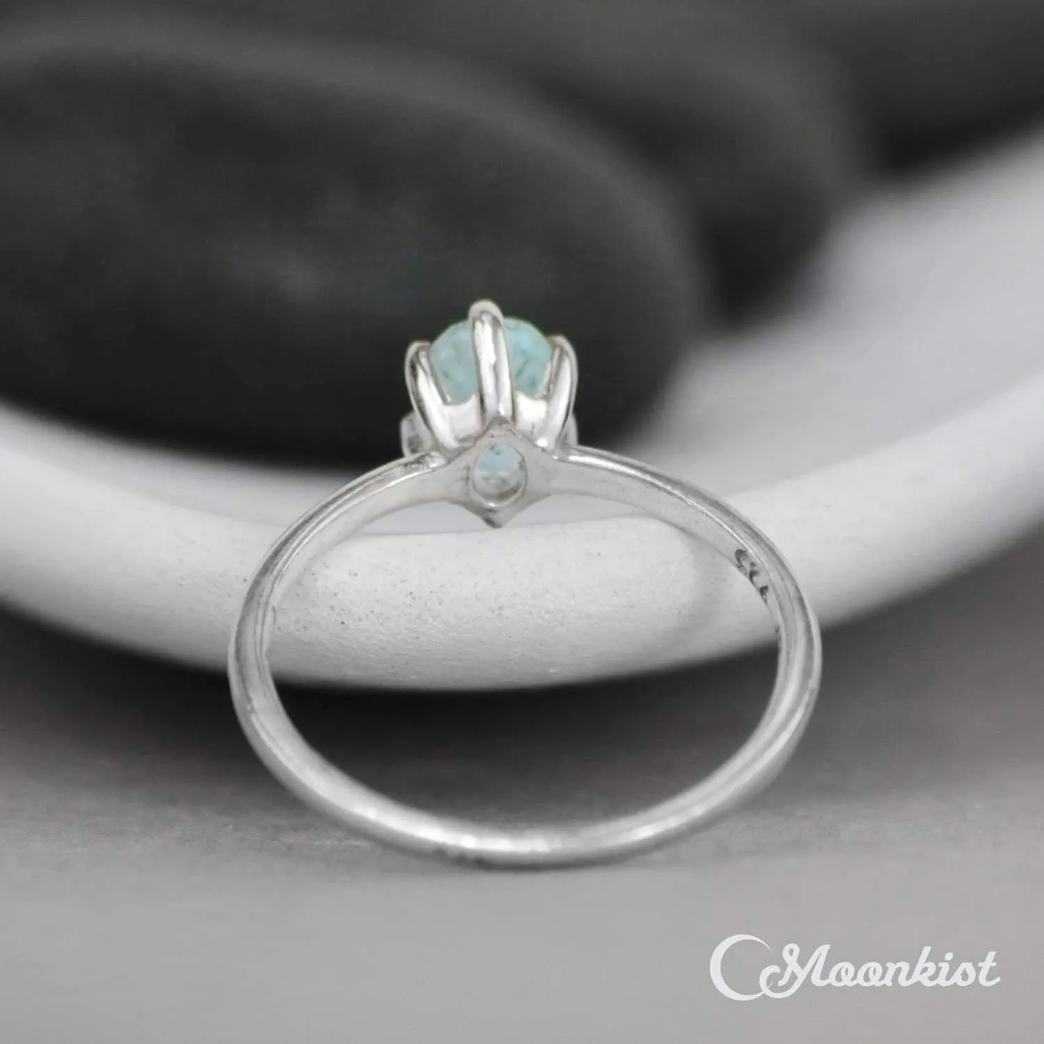 Silver Oval Aquamarine Solitaire Engagement Ring | Moonkist Designs