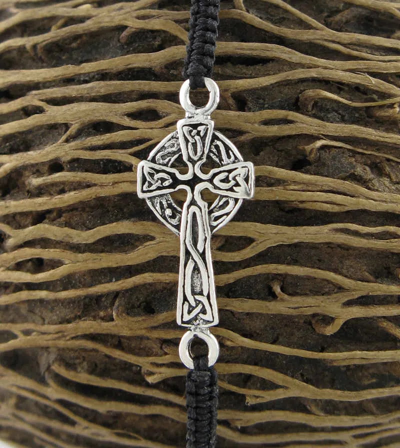 Small Sideways Celtic Cross Adjustable Slipknot Friendship Bracelet