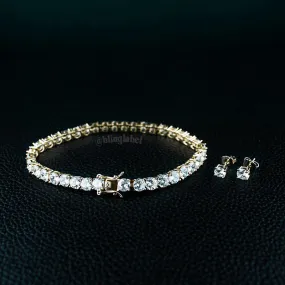 Tennis Bracelet and CZ Stud Earrings Set in Gold