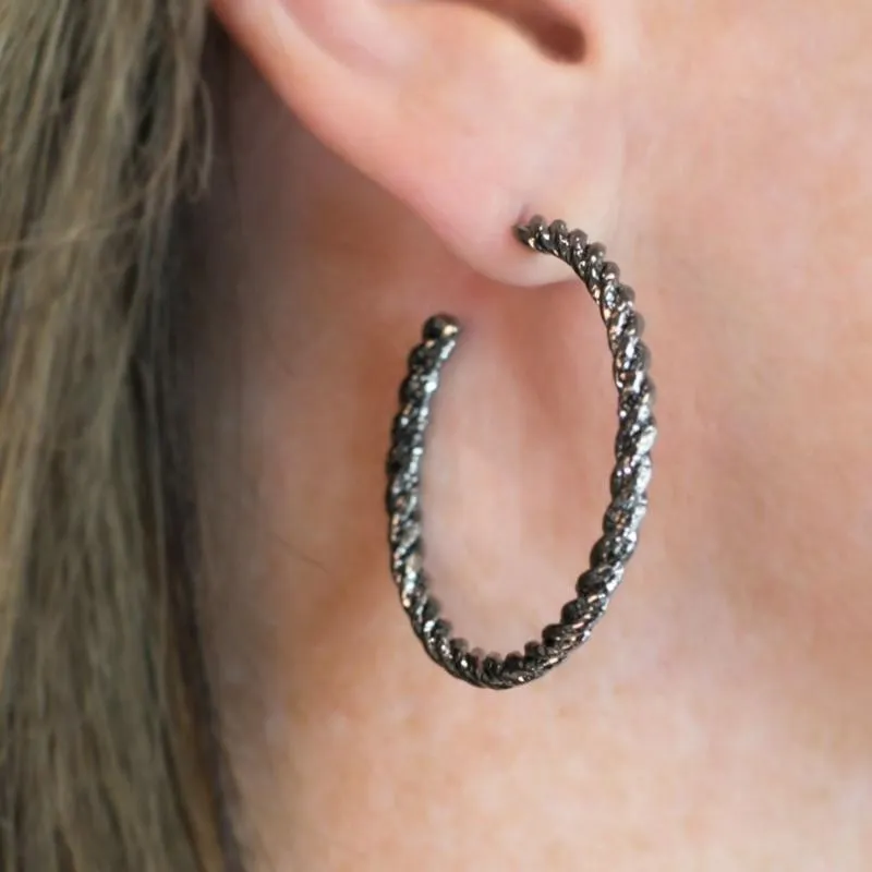 Tightrope Walker Gunmetal Black Hoop Earring