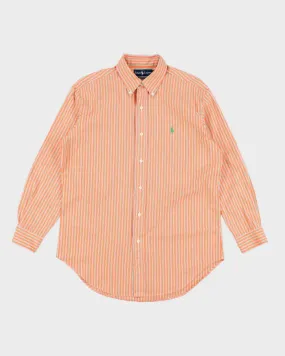 Vintage Men's Orange Ralph Lauren Stripped Shirt - M